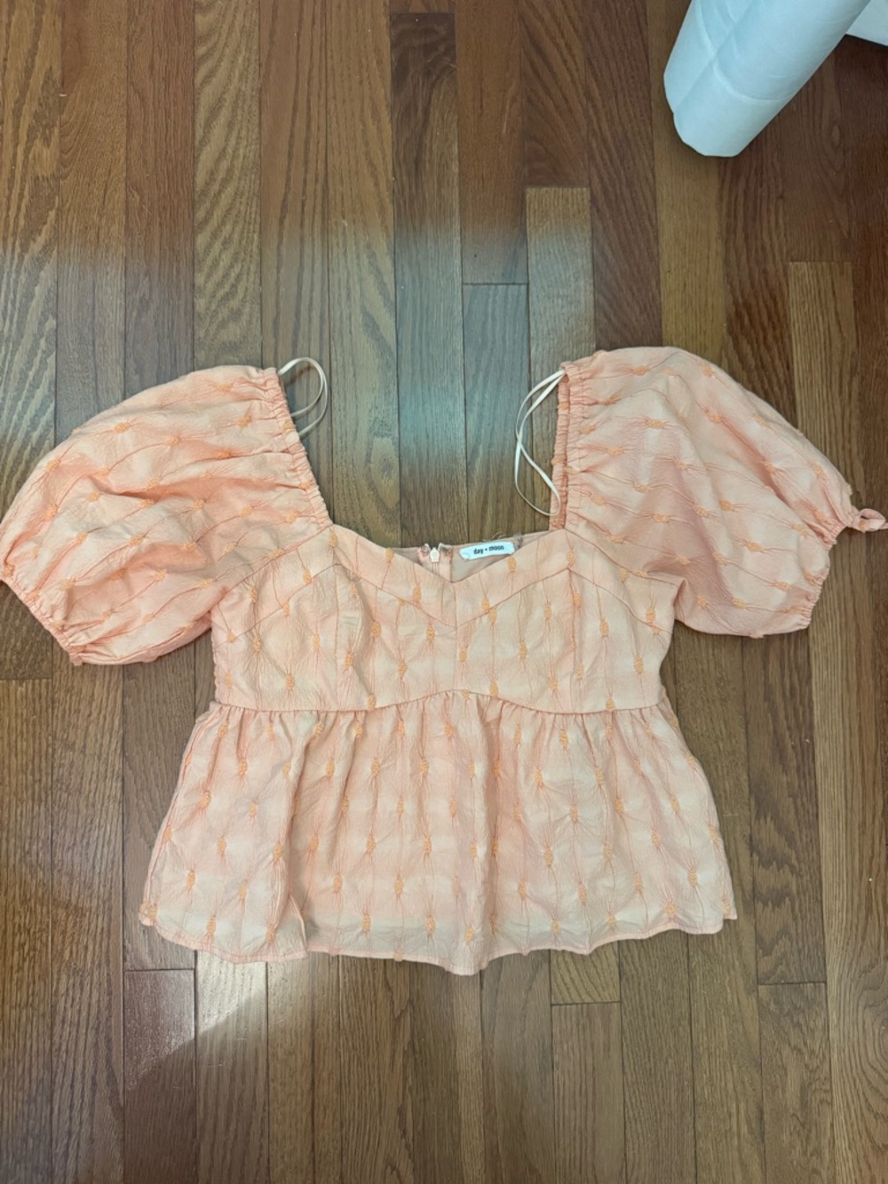 Smocked Peach Puff-Sleeve Babydoll Top
